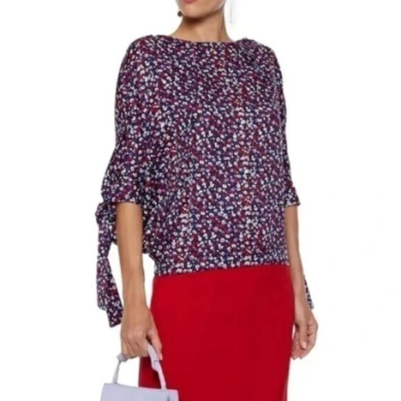 Derek Lam Tops - Derek Lam Silk Poppy Print Raglan Tie‑Cuff Blouse – NWT – Made in Italy -Size 14